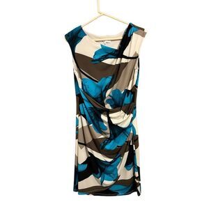 Cleo Women’s Size S Petite Sheath Dress Turquoise Floral Ruched & Lined